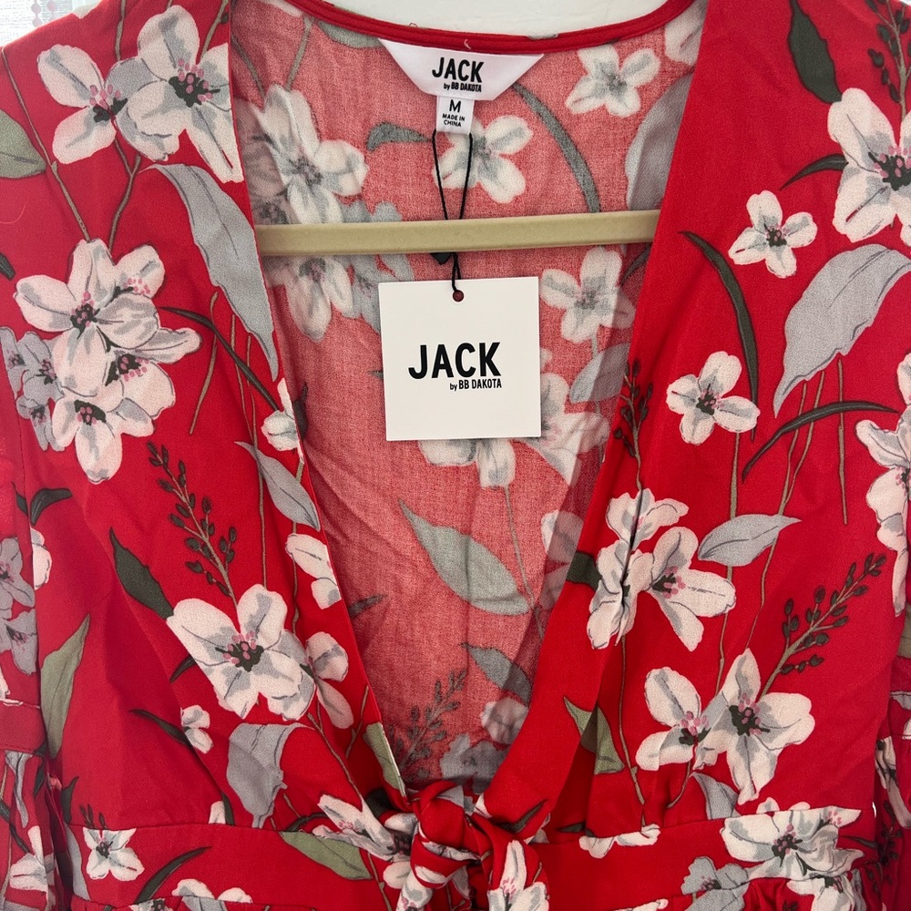 Red and white tropical top